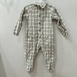 Rylee + Cru Pewter Plaid Collared Baby Jumpsuit